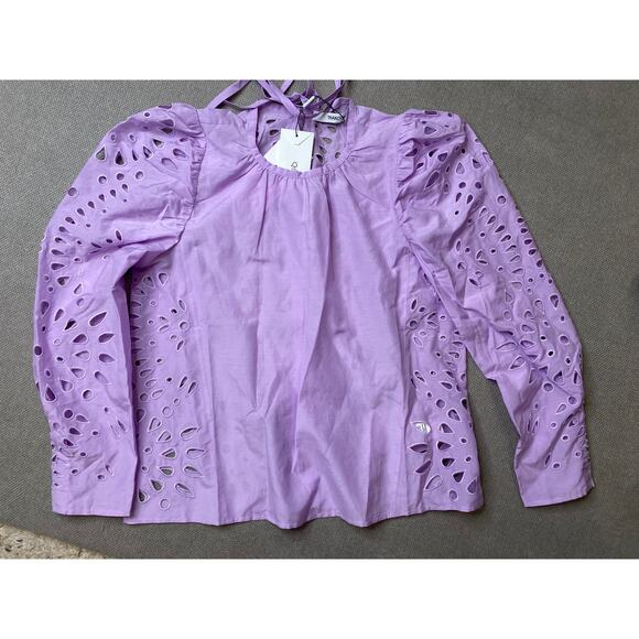 Thakoon Lilac Gathered Eyelet Puff Sleeve Blouse, Size 2 Oversized, NWT - Picture 3 of 9